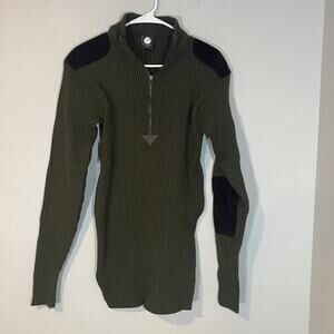 Rothco Military Commando Sweater Men’s L Green Rib‎ Knit Shoulder Elbow Patches